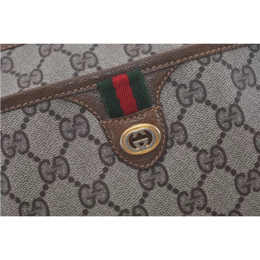 Authentic GUCCI Web Sherry Line Shoulder Cross Bag GG PVC Leather Brown 7169I - Picture 8 of 16
